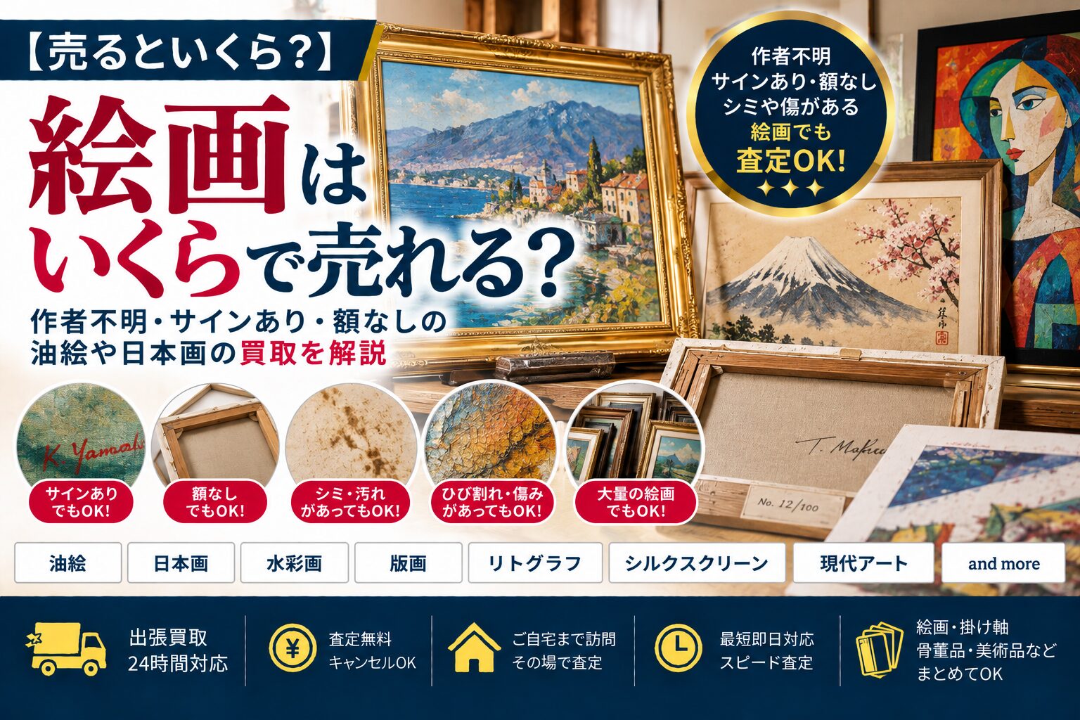 売るといくら？】絵画はいくらで売れる？作者不明・サインあり・額なし
